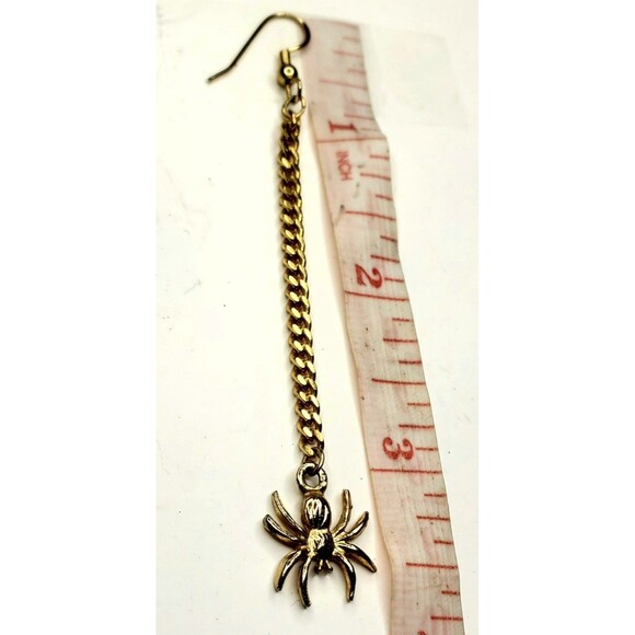 Gold Spider Drop Dangle Earrings 3.5" Unmarked Halloween Costume Jewelry Boho... - Picture 6 of 11